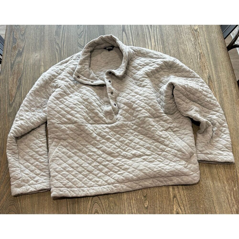Eddie Bauer Womens Quilted Pullover Sweater Snap Front Long Sleeve Gray Size XXL